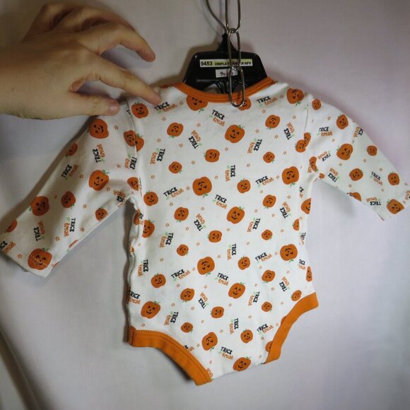 Baby trick or treat Halloween patterned bodysuit 100% cotton Long sleeve costume - Picture 3 of 4